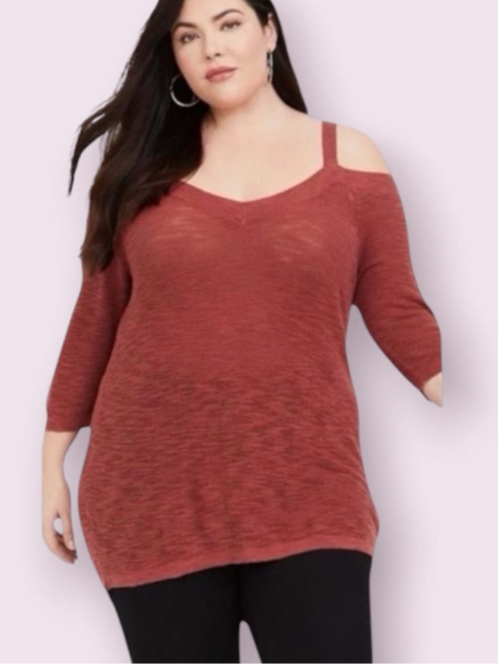 Torrid Slub Pullover Sweater Cold Shoulder 3/4 Sleeves Dusty Pink Size 5X